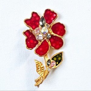 Archival Vintage Christian Lacroix Enamel Flower l Brooch with Crystals FLAWLESS